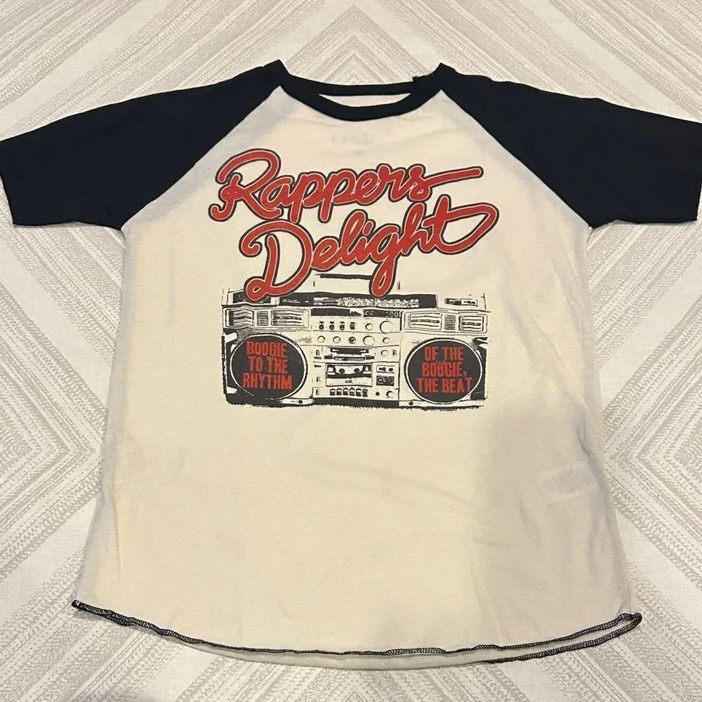 Rowdy Sprout Lyric Rappers Delight Boombox Raglan T-Shirt Size 8